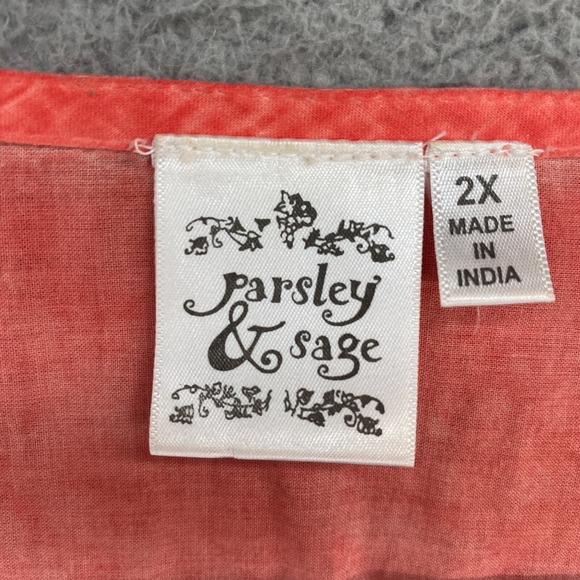 Parsley & Sage Top Womens 2X Lace Coral Pink Tunic Artsy Beachy Popover - Picture 7 of 12